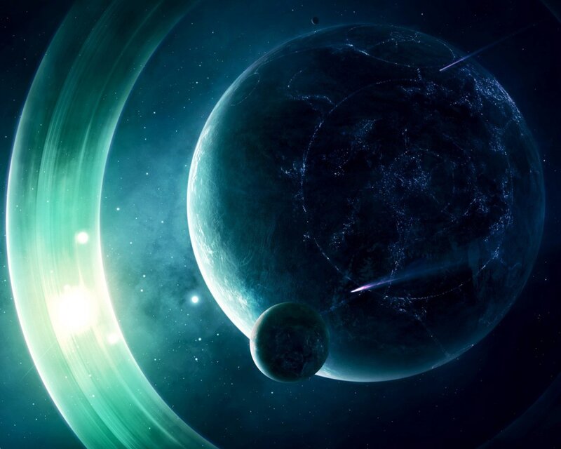 Planet with Rings and Moon — Digital Art