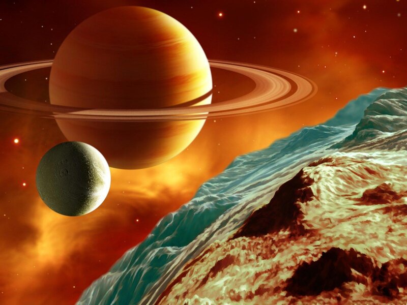 Planet with Rings and Moon — Orange