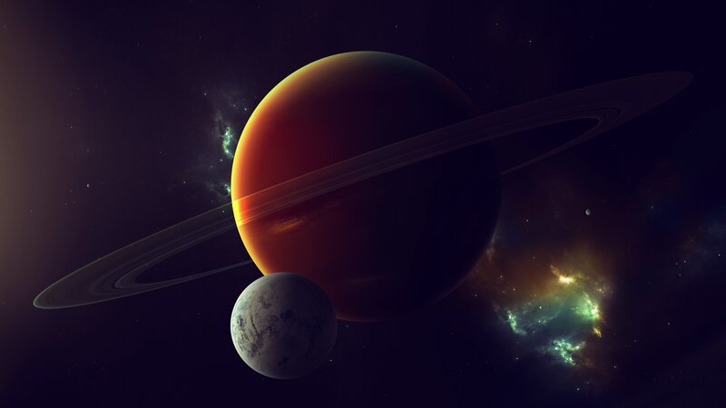 Planet with Rings and Moon — Purple