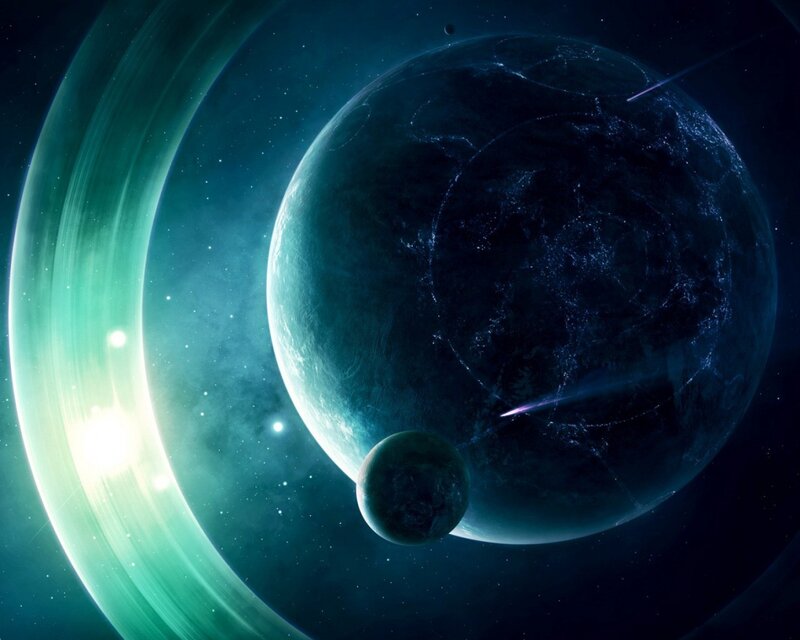Planet with Rings and Moon — Stars