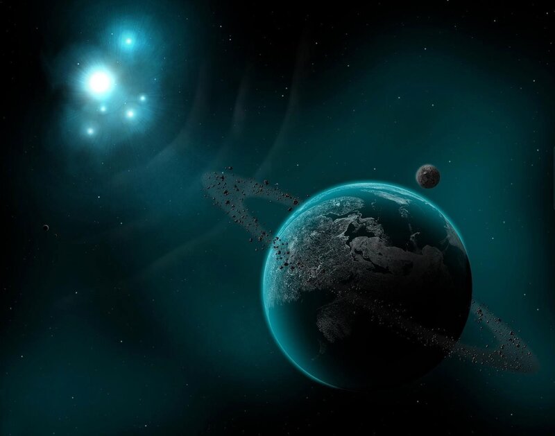 Planet with Rings and Moon — Teal