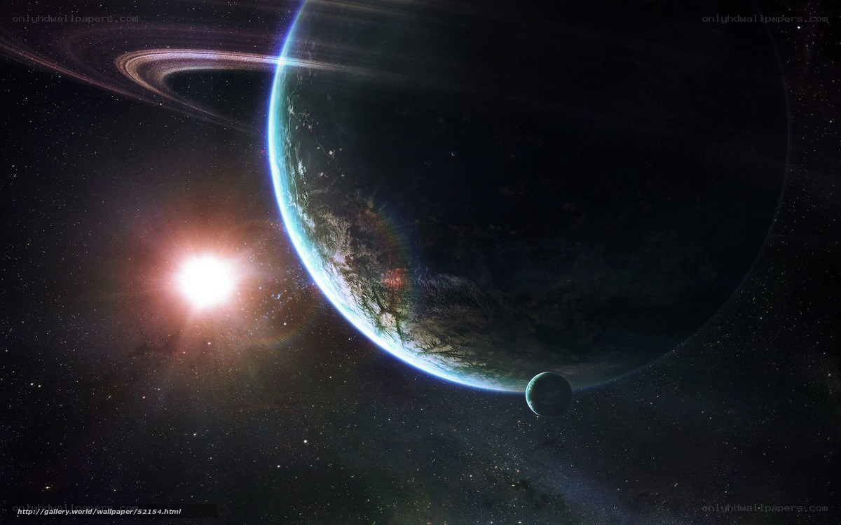 Planet with rings and moon