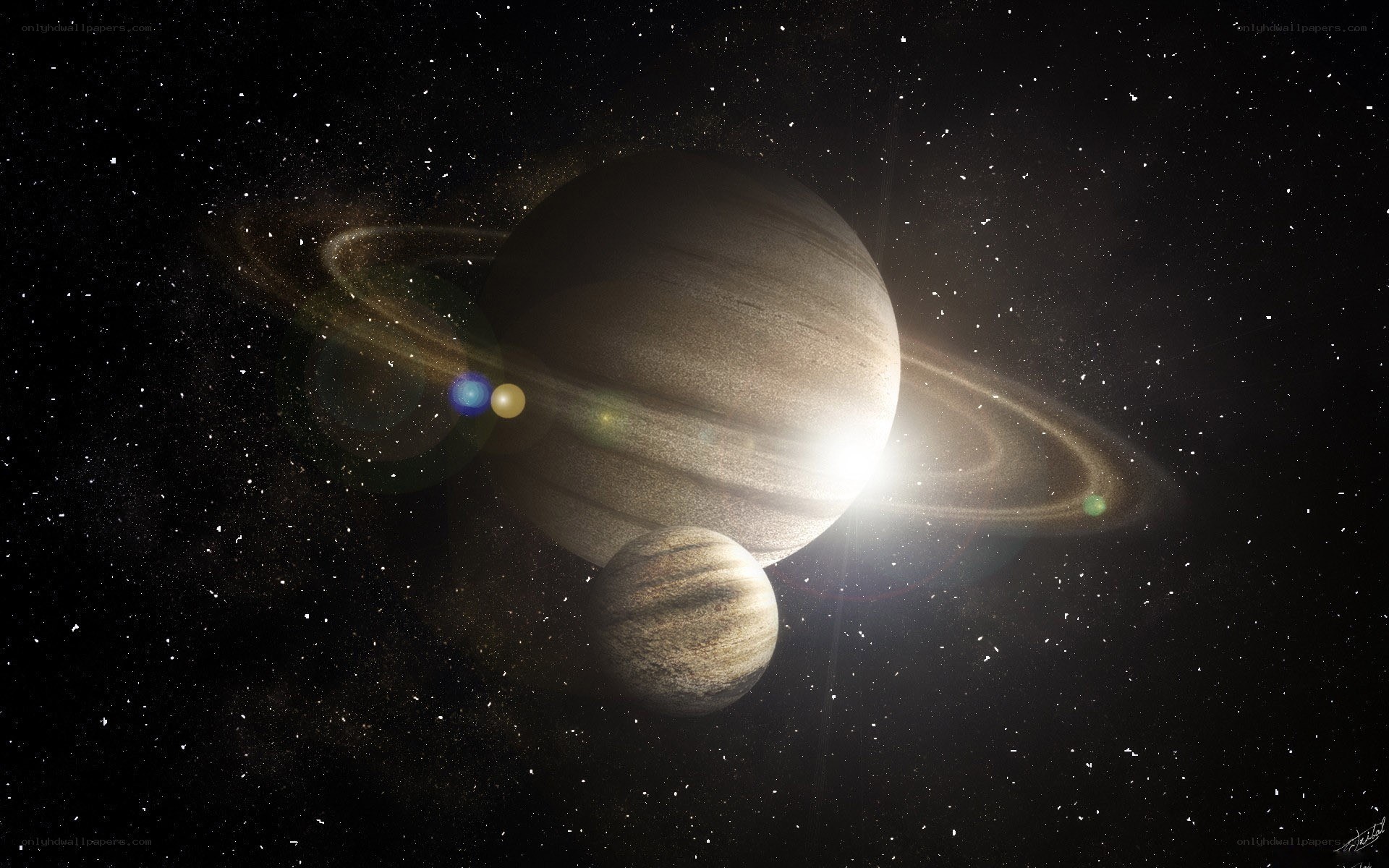 Planet with rings and moons