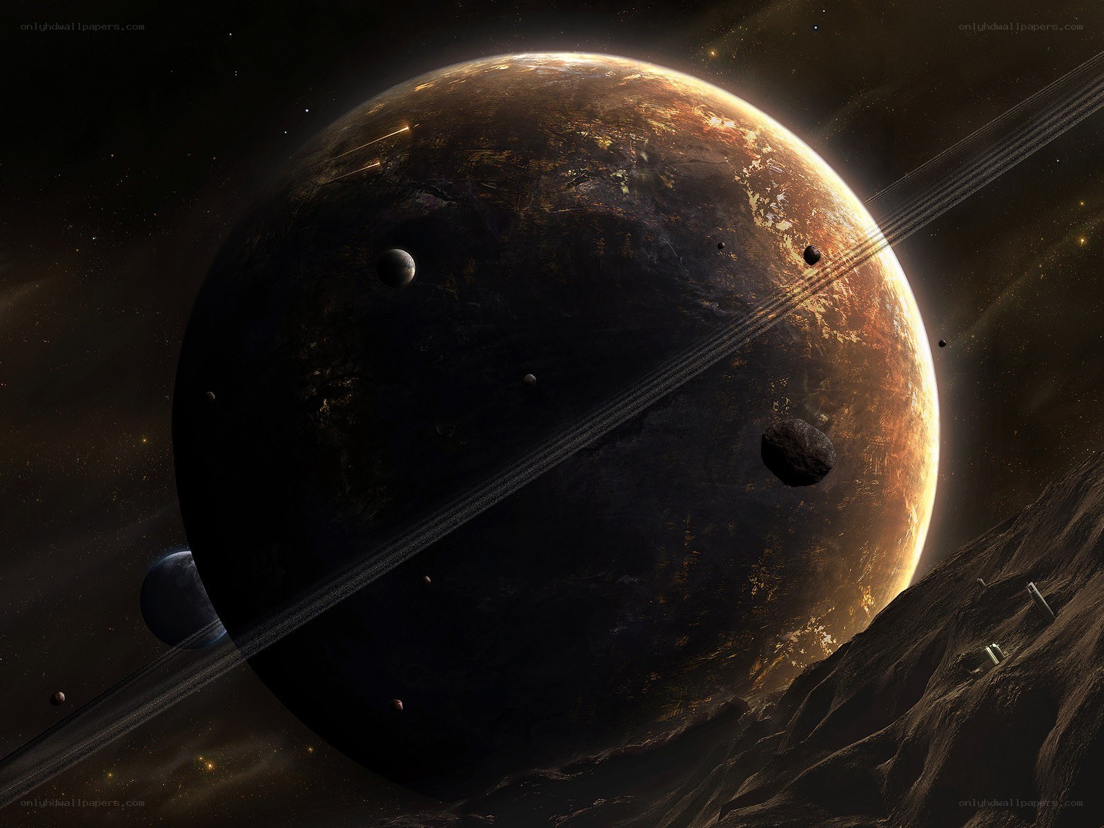 Planet with rings and moons