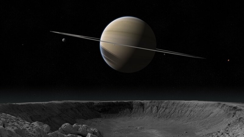 Planet with Rings and Moons — Black, Dramatic, Night, 3d Render