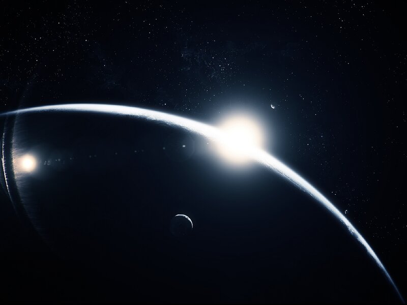 Planet with Rings and Moons — Black, Dramatic, Night