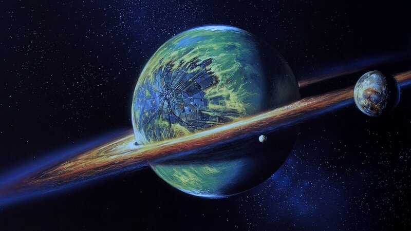 Planet with Rings and Moons — Blue