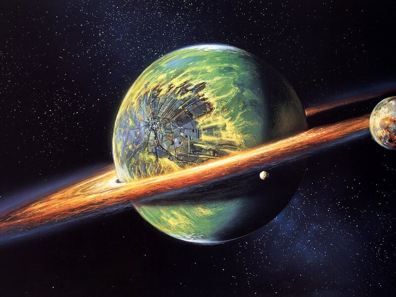 Planet with Rings and Moons — Green, Dramatic, Night