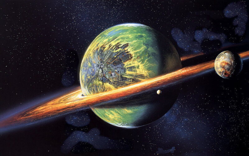Planet with Rings and Moons — Green