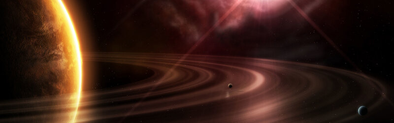 Planet with Rings and Moons — Orange, Dramatic, Digital Art