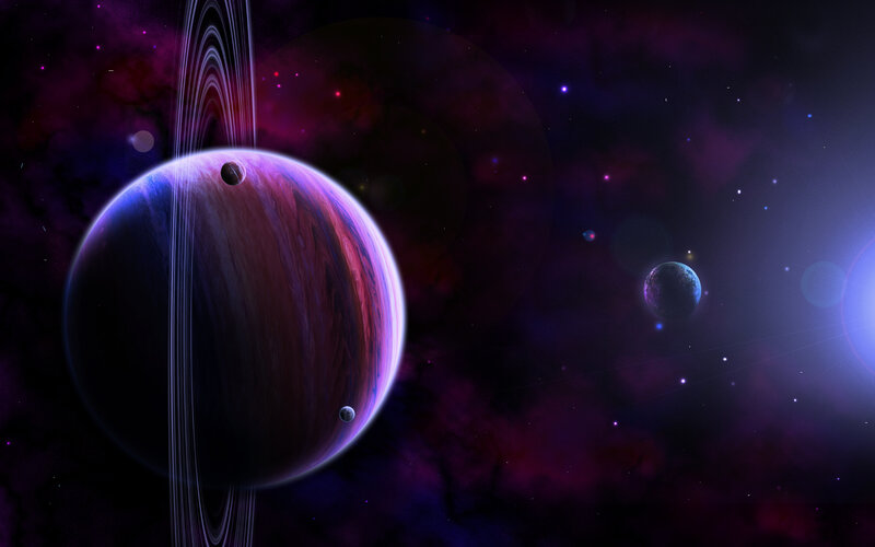 Planet with Rings and Moons — Purple, Cosmic