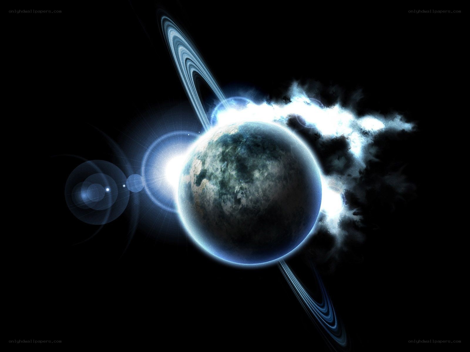 planet with rings and nebula