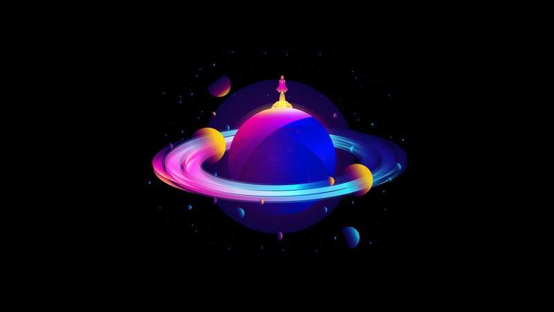 Planet with Rings and Rocket