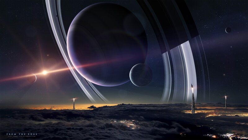 Planet with Rings and Rockets