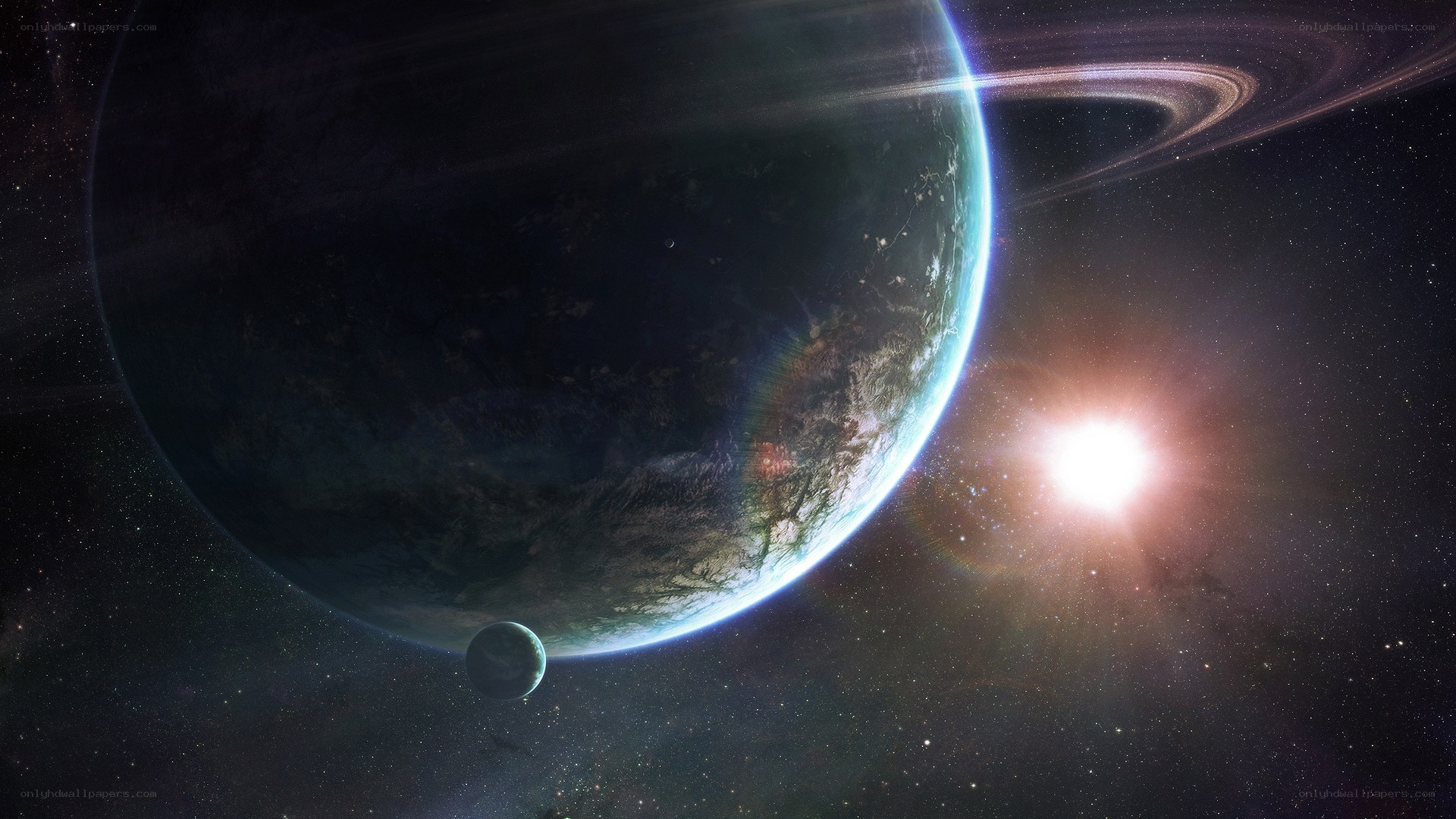 Planet with rings and star