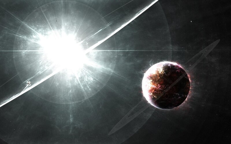 Planet with rings and star