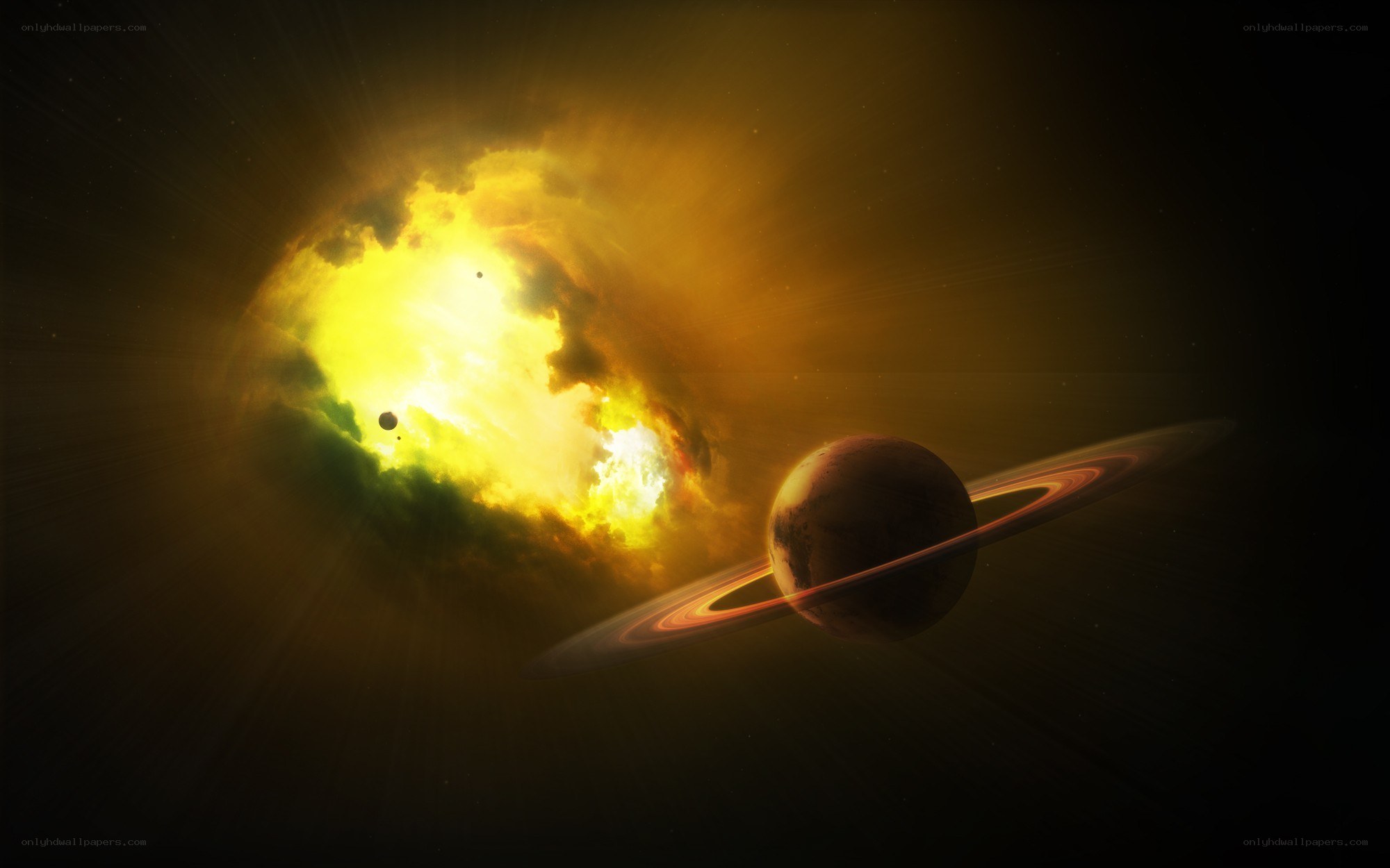 Planet with rings and star