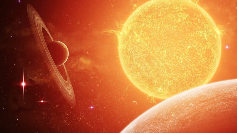 Planet with Rings and Star — Orange