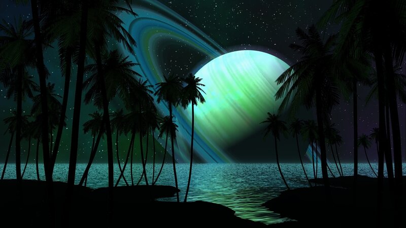 Planet with Rings at Night — Green