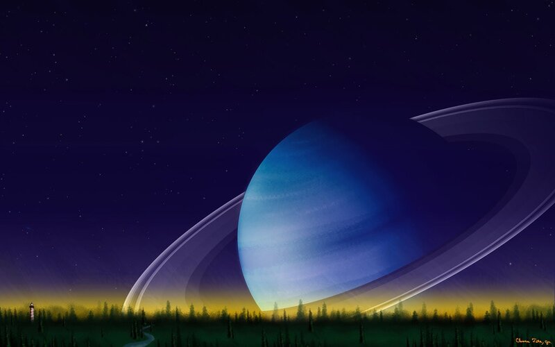 Planet with rings at night