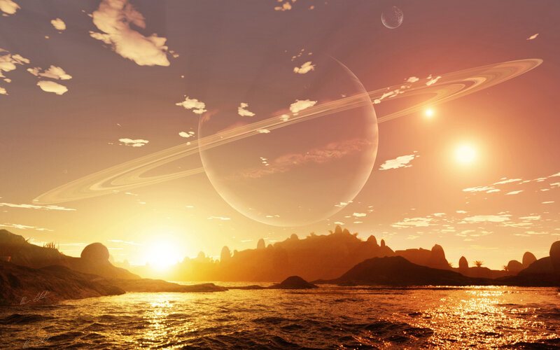 Planet with Rings at Sunset