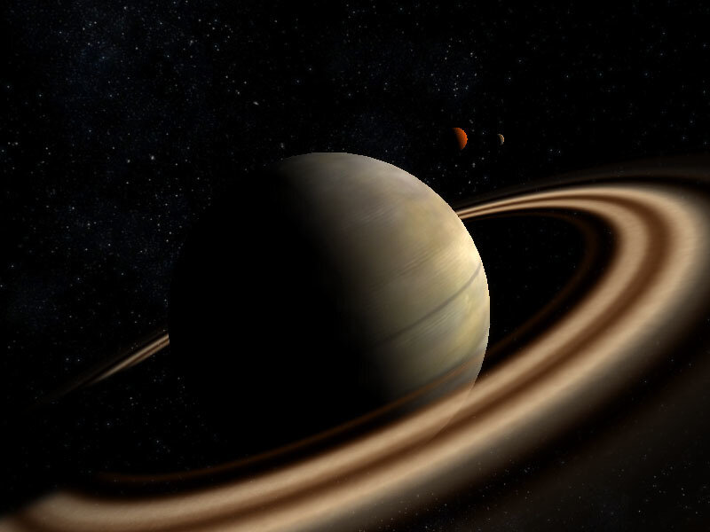 Planet with Rings — Black, Cosmic, Night, 3d Render, Stars, Moons