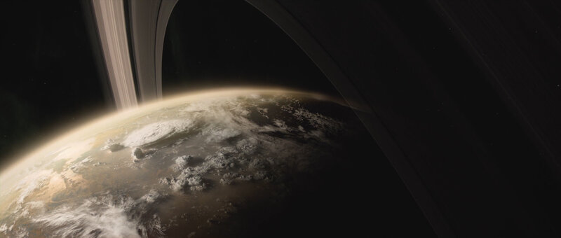 Planet with Rings — Black, Dramatic, 3d Render, Clouds