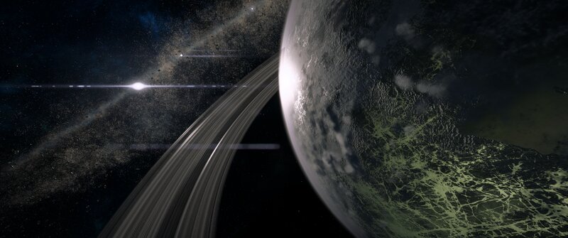 Planet with Rings — Black, Dramatic, 3d Render, Stars
