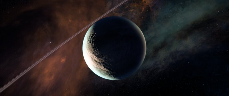 Planet with Rings — Black, Dramatic, Digital Art, Nebula