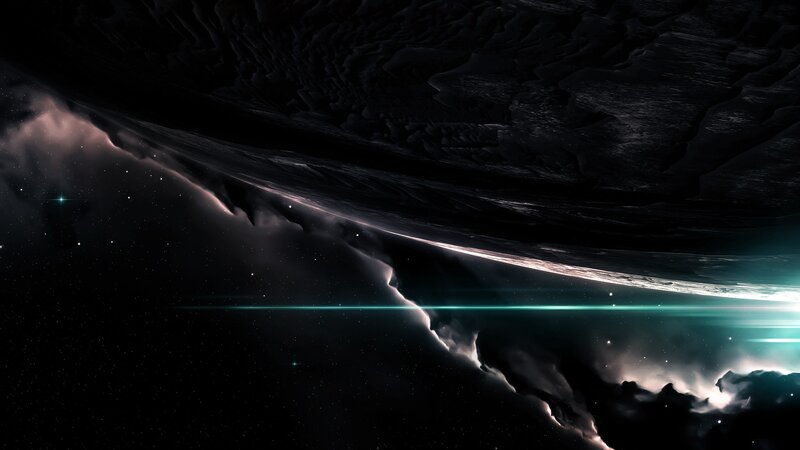 Planet with Rings — Black, Dramatic, Digital Art, Stars, Nebula
