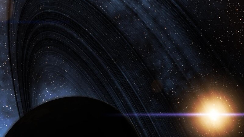 Planet with Rings — Black, Dramatic, Digital Art, Stars, Sun