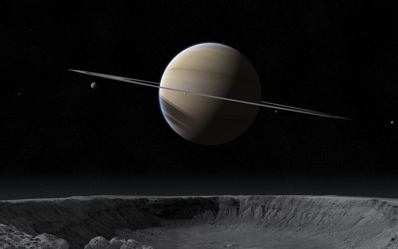 Planet with Rings — Black, Dramatic, Night, 3d Render, Moon