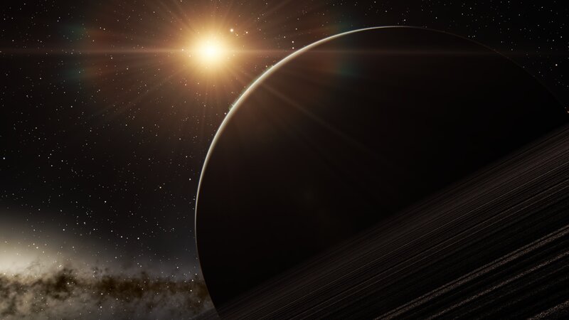 Planet with Rings — Black, Dramatic, Night, 3d Render, Star