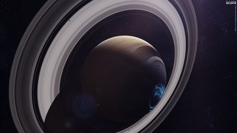 Planet with Rings — Black, Dramatic, Night, Digital Art, Stars, Moon