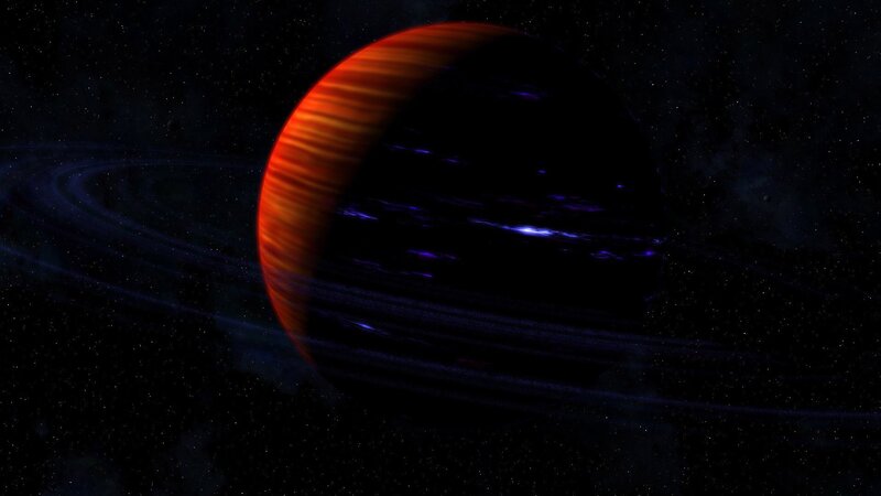 Planet with Rings — Black, Dramatic, Night, Digital Art, Stars, Space