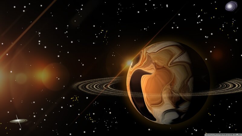 Planet with Rings — Black, Dramatic, Night, Digital Art, Stars