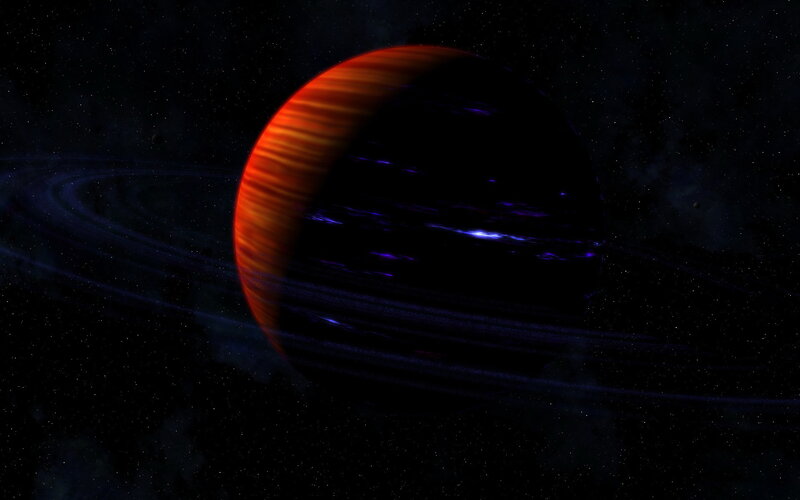 Planet with Rings — Black, Dramatic, Night, Digital Art