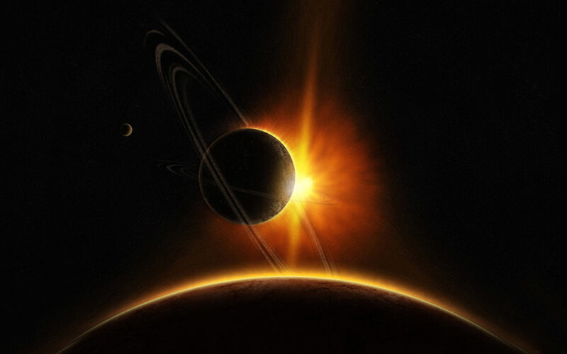 Planet with Rings — Black, Dramatic, Sunset