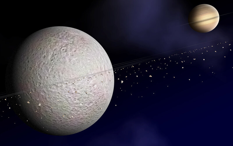Planet with Rings — Blue, Cosmic, Night, 3d Render, Asteroids