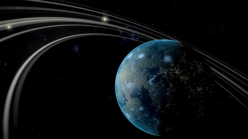 Planet with Rings — Blue, Cosmic, Night, 3d Render