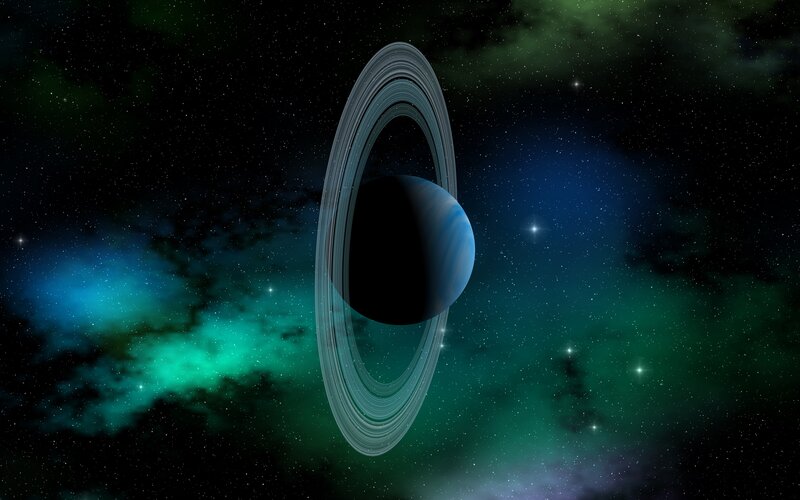 Planet with Rings — Blue, Cosmic, Night, Digital Art, Stars, Nebula
