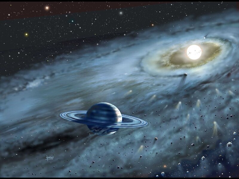 Planet with Rings — Blue, Cosmic, Night, Digital Art