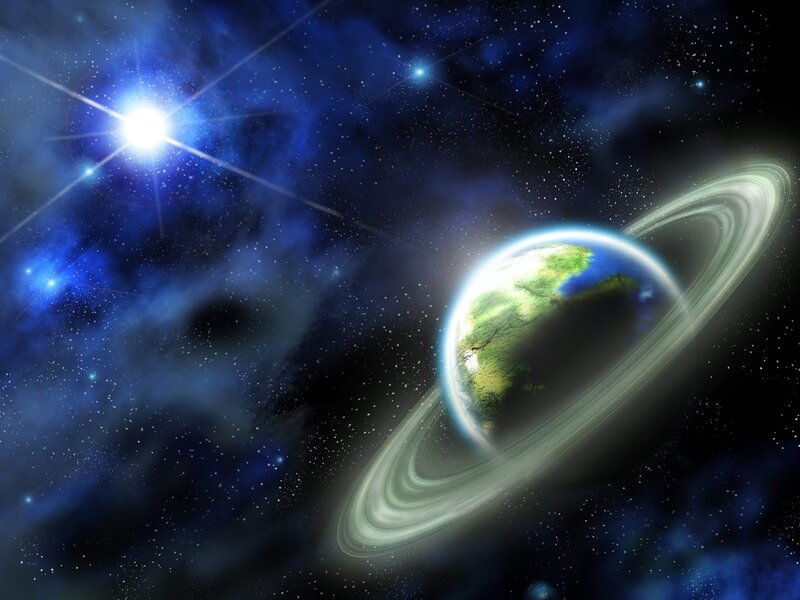 Planet with Rings — Blue, Cosmic, Night