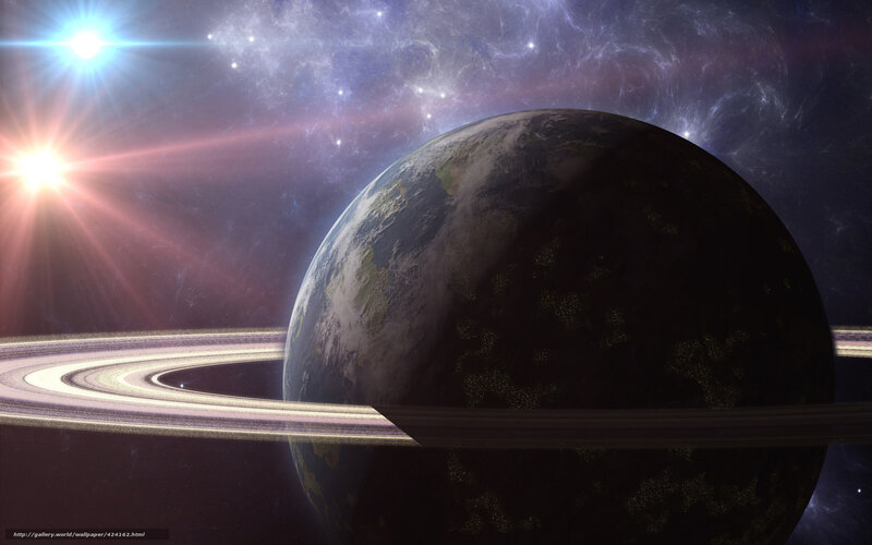 Planet with Rings — Blue, Dramatic, Digital Art, Stars, Nebula