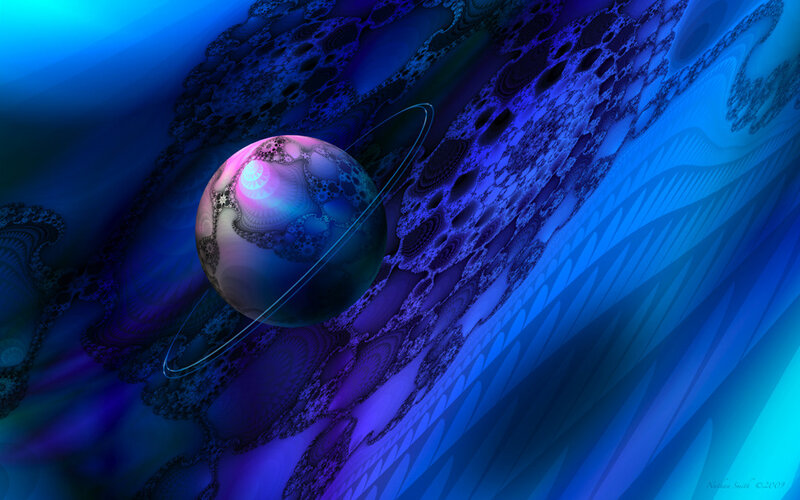 Planet with Rings — Blue, Dramatic, Digital Art