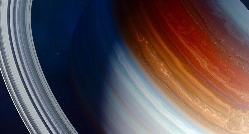 Planet with Rings — Blue, Dramatic, Night, Digital Art, Clouds, Space