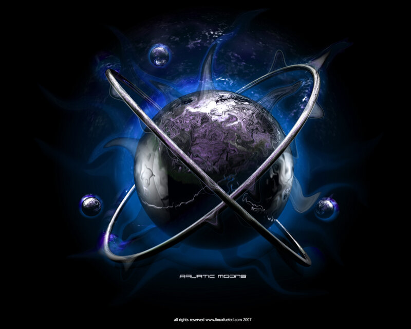 Planet with Rings — Blue, Dramatic, Night, Digital Art, Moons