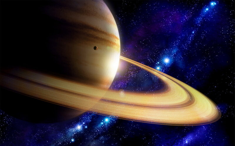 Planet with Rings — Blue, Dramatic, Night, Digital Art