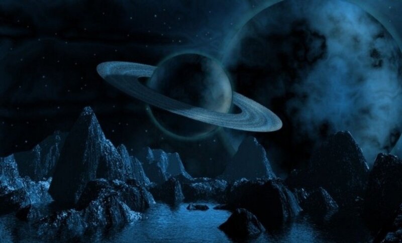 Planet with Rings — Blue, Dramatic, Night