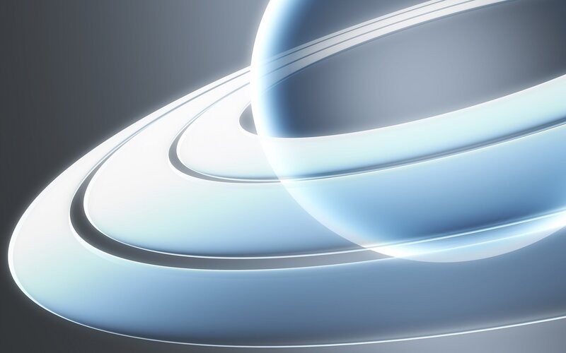 Planet with Rings — Blue, Serene, 3d Render, Sphere, White